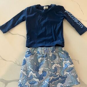 Navy Long Sleeve Swim Shirt and Blue Wave Shorts